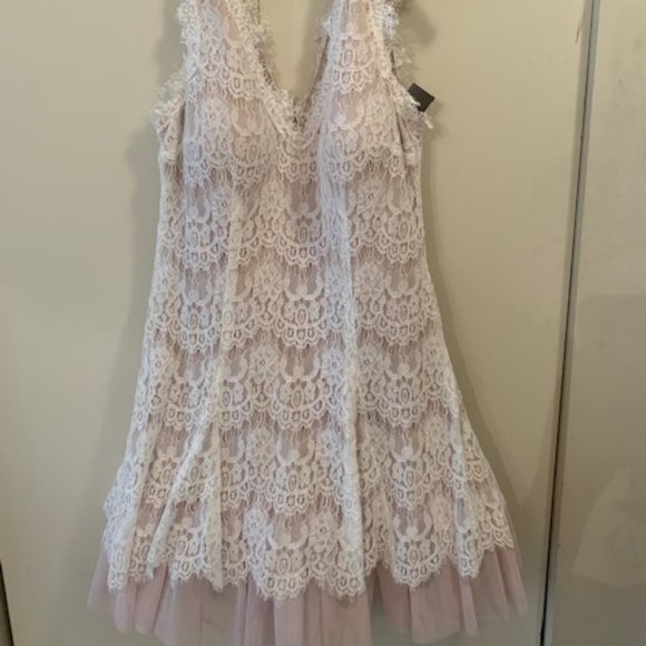 Betsy & Adam Pink and Cream Lace Dress Layered NEW - Picture 1 of 3